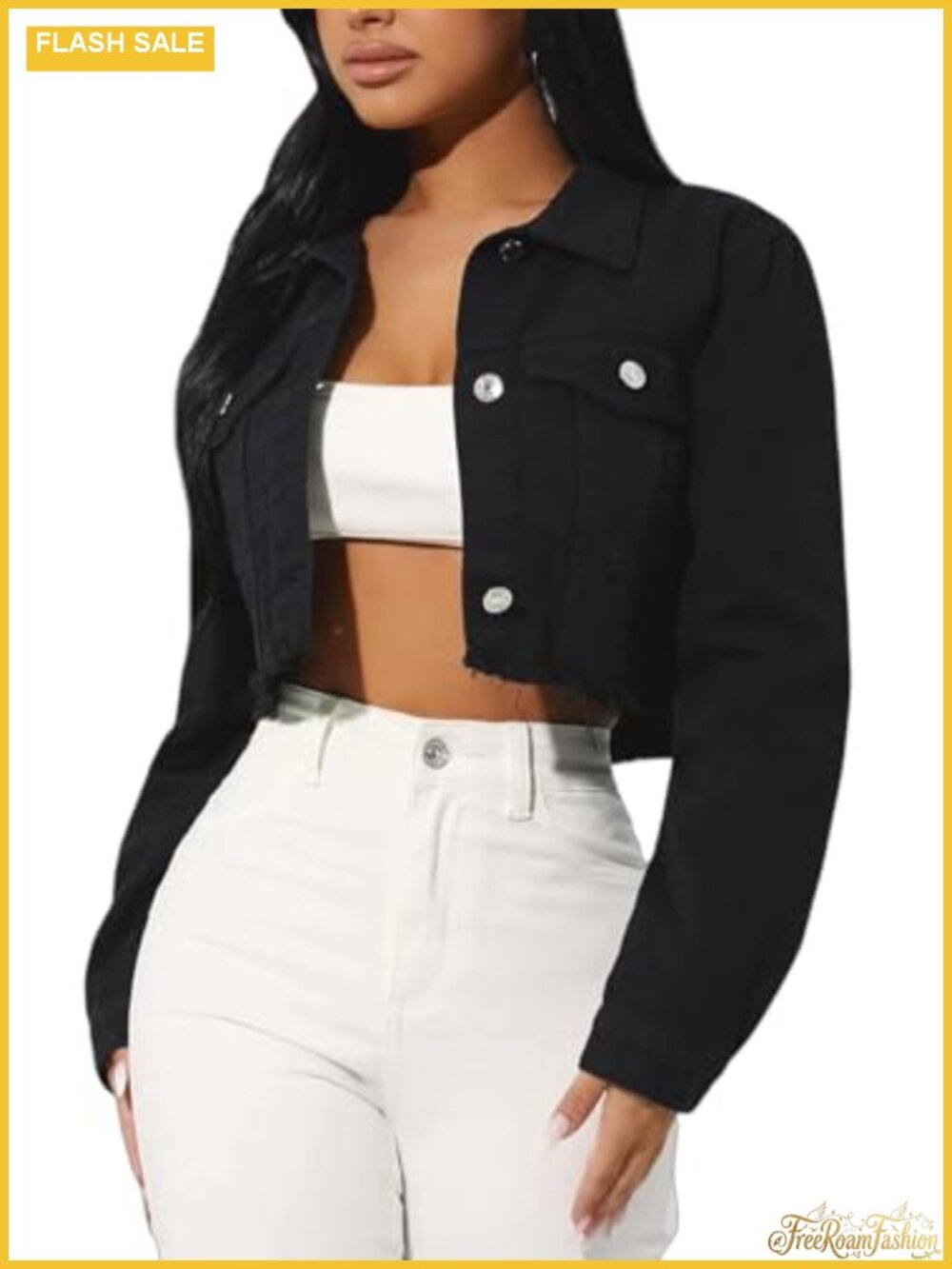 Women's Distressed Cropped Denim Jacket Casual Frayed Hem